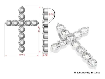G0480 diamond cross pendant Free 3D print model