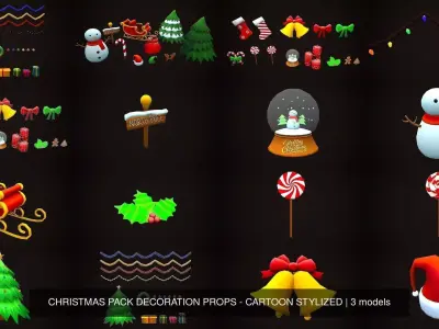 CHRISTMAS PACK DECORATION PROPS - CARTOON STYLIZED 3D Model Collection