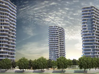 High-rise residence and office tower Low-poly 3D model