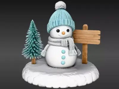 Cozy Snowman Decor Set 3D Scene Model Winter Figurine Christmas Low-poly 3D model