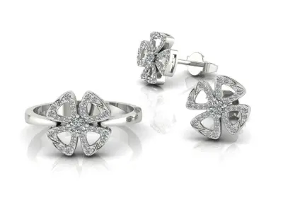 Collection 13 clover ring with diamonds 3D Model Pack