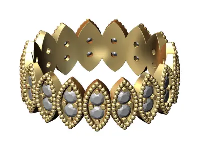 Beaded marquise shaped diamond motif band US size 6 7 8  3D print model