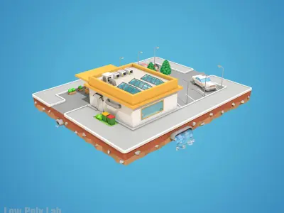 Cartoon Car Service Building Low-poly 3D model