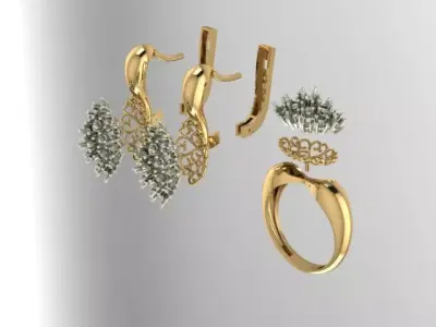 Ring and Earrings set 3D print model 3D print model