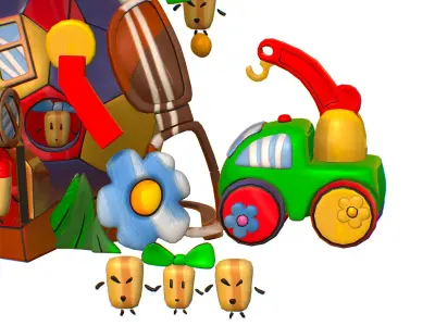 Funny Lilliputian Family Soccer Ball House Low-poly 3D model