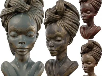 Elegant Braided Bust Sculpture Low-poly 3D model