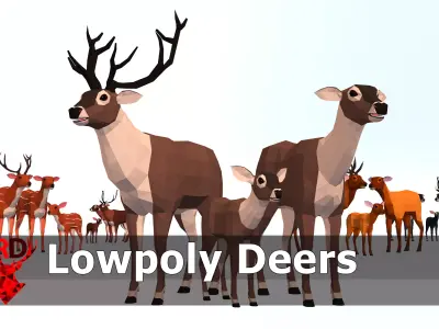 LowPoly Deers Pack Low-poly 3D model