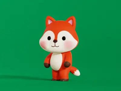 Fox Character Cartoon Chibi Kawaii Rigged Animated Low-poly 3D model