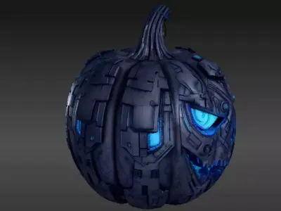 Cyber Glow Jack-O-Lantern 3D Model Futuristic Halloween Pumpkin 3D model