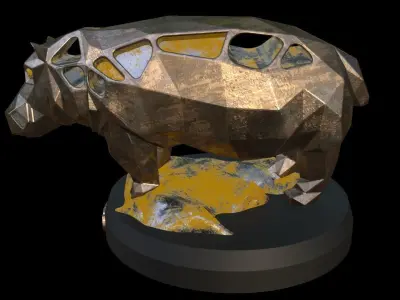 Steampunk Hippo Rock Low-poly 3D model