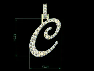 Initial Letter C Necklace Pendant Alphabet Pendant 3D print model