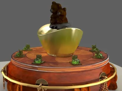 Chinese gold ingot with baby bear  3D model
