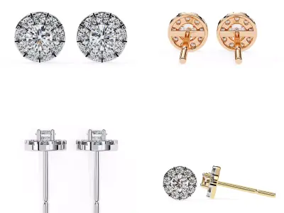 Halo Round Diamond Stud Earrings 3DM STL Luxury CAD Model 3D print model