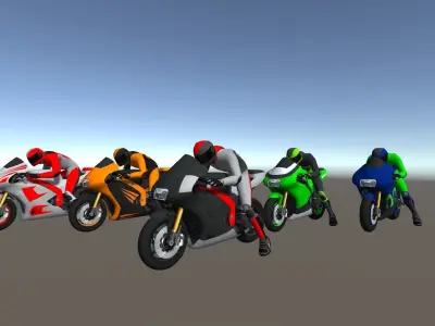 5 Low Poly Racing Bikes With Rider Low-poly 3D model