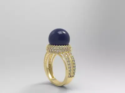 luxury Silver Cabochon Ring with Pave Diamonds 3D print model