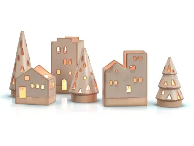 Ceramic Tealight Village Set  PBR 3D model