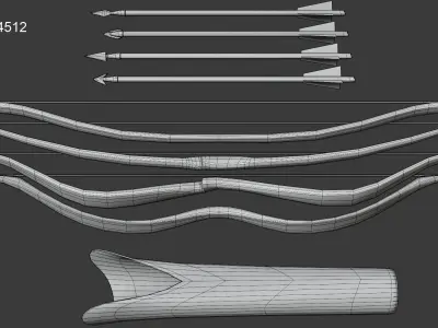 Collection of bows with arrows and quiver Low-poly 3D model