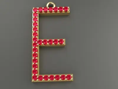 Diamond Letter E Pendant Initials Gold Silver Luxury Jewelry 3D print model