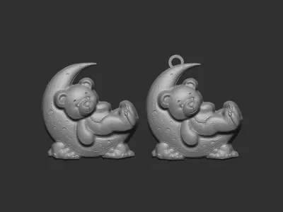 teddy sleep on moon keychain decor  3D print model
