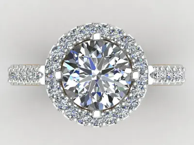 Diamond Halo Engagement Gold Ruby Ring 3D print model