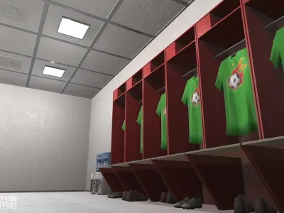 Football locker room - interior and props Low-poly 3D model