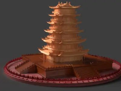 Chinese ancient tower  3D model 4