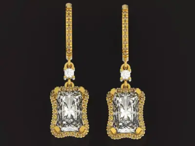 luxury engagement  earrings with a large  radiant stone  3D print model