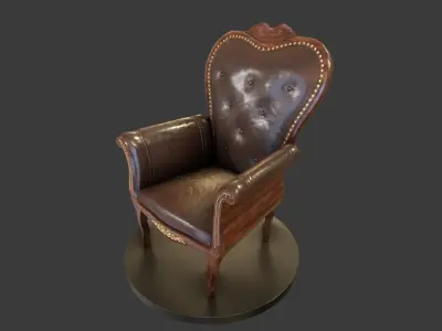 Vintage Wooden Armchair Low-poly 3D model