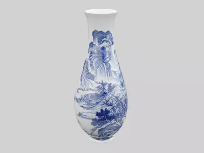 Chinese Porcelain Blue and White Landscape Vase 3D model