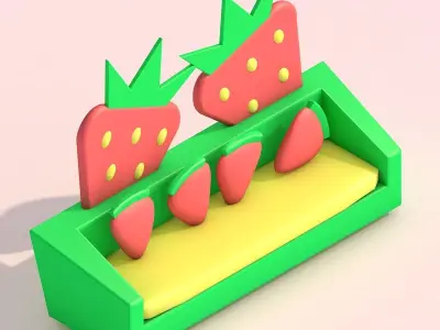 Strawberry Themed Furniture Set - Game Assets 3D model