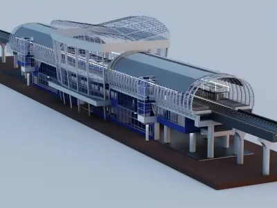 Subway Station with 6-Car Electric Train Blender 3D model