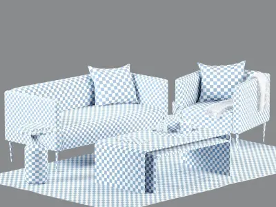  Cb2 Marais Loveseat and Armchair - Living Set 1 3D model