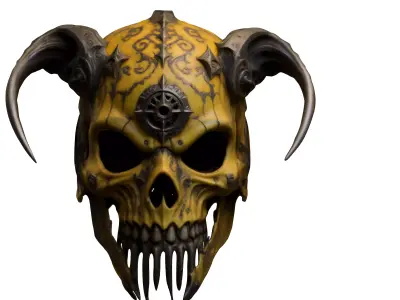 Yellow Demonic Skull Mask Low-poly 3D model