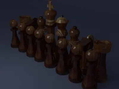 Chess set wooden piece Free low-poly 3D model