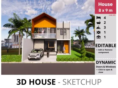 House 10x13m code 623 - Sketchup 3D model 3D model 3D model