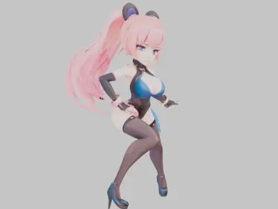 Stylized Anime Warrior Girl Low-poly 3D model