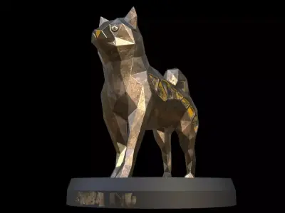 Steampunk Shiba Inu Dog Pose Low-poly 3D model