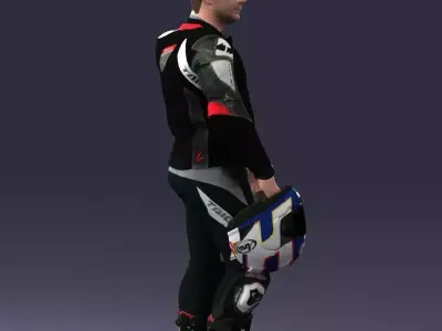 000420 Realistic Man Character in Racing Suit Helmet Pose  Low-poly 3D model