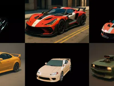 Sport Car bundle 18 pack 100 glb 3D model