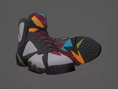 PBR Air Jordan 7-retro sneakers Bordeaux colorway Low-poly 3D model