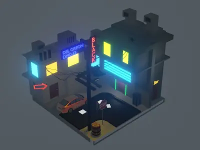 Street bar in Low Poly Art Low-poly 3D model