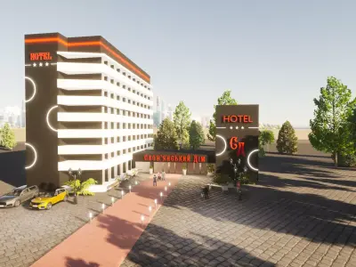 Visualization of the interior and exterior of the hotel Free 3D model