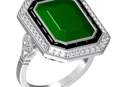 Green Emerald Stone and Black Onyx Art Deco Ring 3D print model