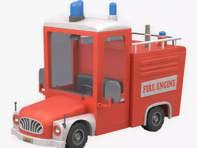 Cartoon Fire Engine Low-poly 3D model