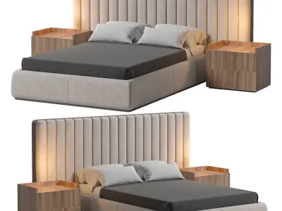 Walvia Gray Velvet Luxury Wide Headboard Bed 3D model