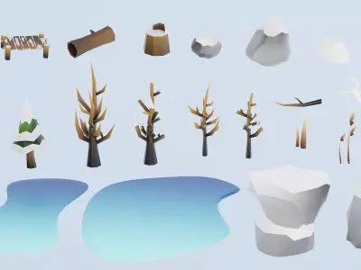 Winter Forest Asset Free low-poly 3D model