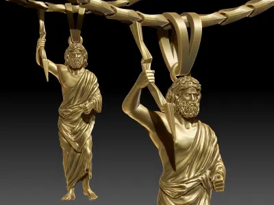 Zeus pendant Sculpture  jewelry gold necklace Silver 3D print model