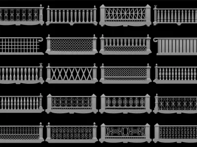 60 Traditional Balcony Railings Base Mesh pack Low-poly 3D model