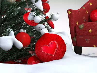 Christmas Ball Pouf and Pillow 3D Model 3D model