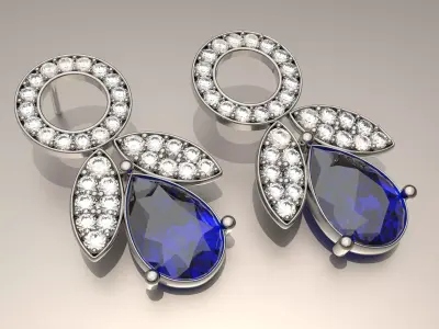 Elegant Diamond and Sapphire Earring 3D Model Free 3D model